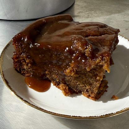 Sticky toffee pudding cake slice