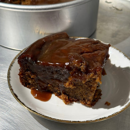 Sticky toffee pudding cake slice