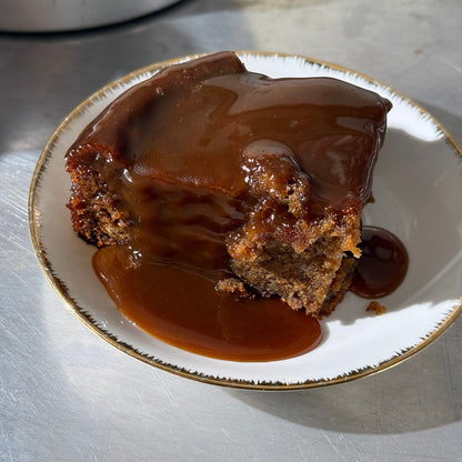 Sticky toffee pudding cake slice