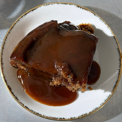 Sticky toffee pudding cake slice