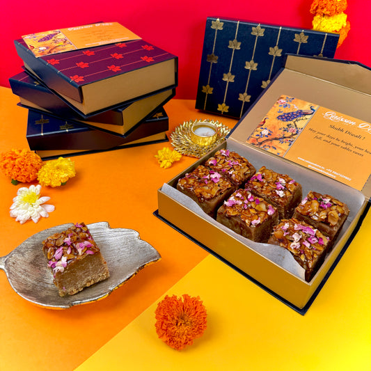Besan mohanthal with almond rose praline
